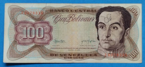 Billete De 100 Bs De 1974 J-7, Serial Rojo.