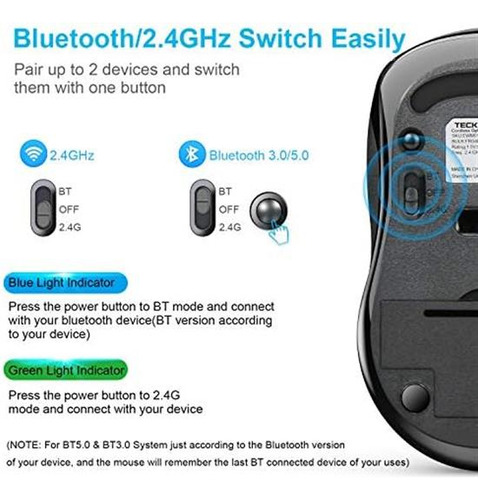 Ratón Inalámbrico Bluetooth Tecknet 3 Modos De Conexión