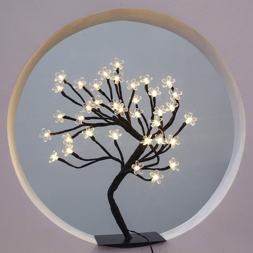 Lámpara De Decoración Navideña Led Luces De Árboles Bonsai E Negro Blanco