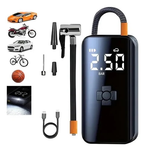 Compresor De Aire Portátil Digital 150psi Para Auto Y Moto Negro Monofásica