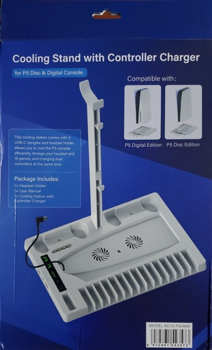 Imagen 7 de 10 de Base Cargador 2 Joystick Y Cooler Para Ps5 Disco / Digital