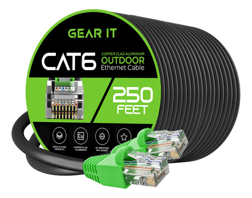 Gearit Cable Ethernet Para Exteriores Cat6 (250 Pies) Cca Re