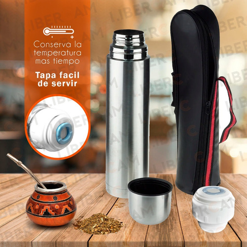 Imagen 8 de 10 de Termo Bala Acero Inox Doble Capa Termica 1 Litro Con Estuche