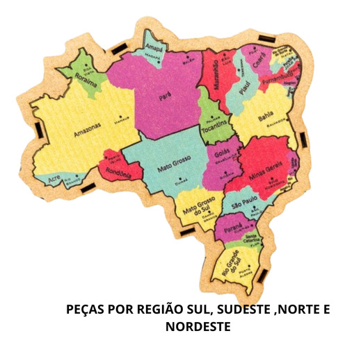 Mapa Brasil Brinquedo Quebra Cabeça Pedagógico 21x21cm