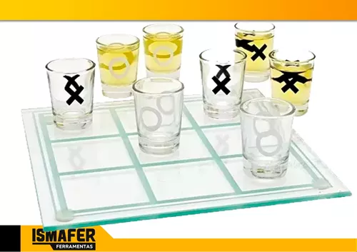 Jogo Da Velha 9 Copos Com Tabuleiro Decorativo Whisky Barato em