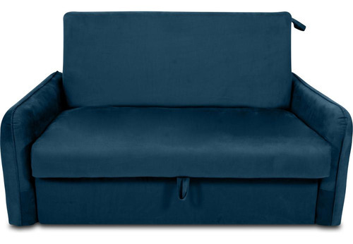 Sofá Cama Para Sala De Estar Zaia Com Baú Veludo Matrix Cor Azul
