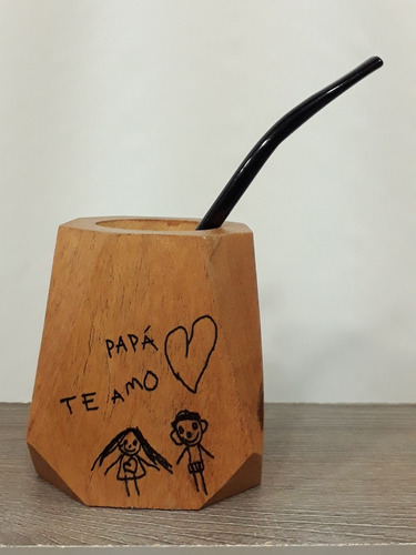 Imagen 5 de 12 de Mate Algarrobo Geométrico Yuco +bombilla (opc Personalizado)