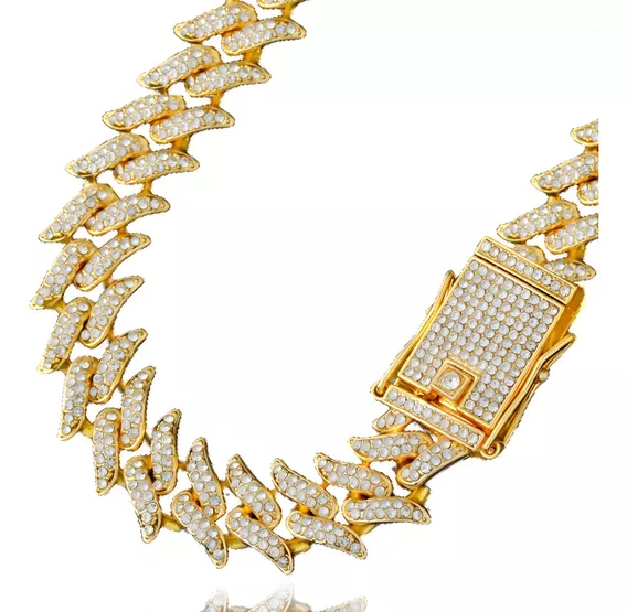 Collar Cadena Cubana Con Diamantes Spiked Simil Oro M®