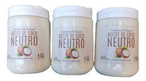 Aceite De Coco Neutro X 1 Litro X 3 Unidades Puro Natural.