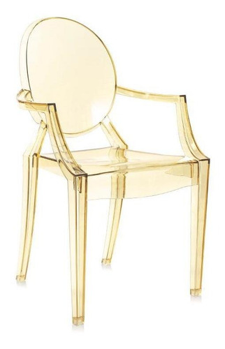 Silla Sofia de acrílico transparente con reposabrazos, marco de silla amarillo, color amarillo translúcido