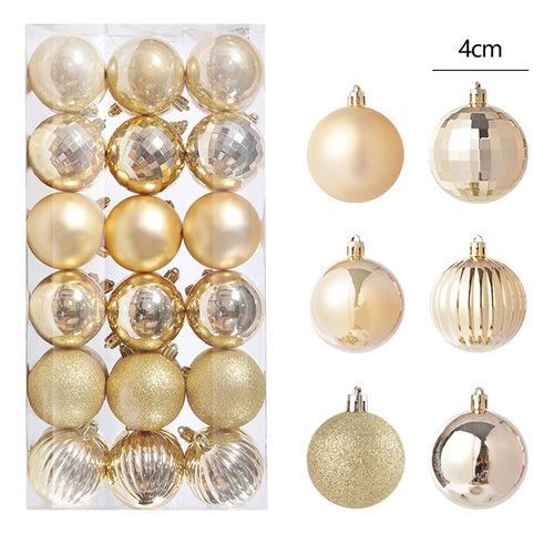 36 Bolas De Navidad, Adornos Para Árboles De 4cm Oro