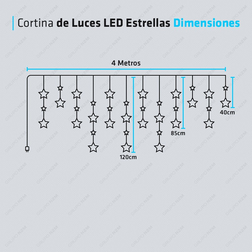 Imagen 4 de 10 de Cortina Led Luces Estrellas Tira 3 Metros Calido 220v