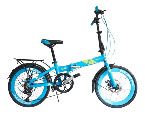 Bicicleta Plegable Rodado 20 Con Portapaquete Combo Regalo Celeste M