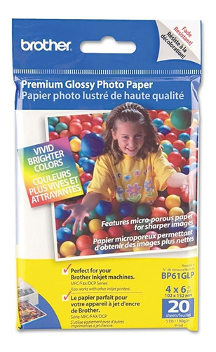 Papel Fotográfico Brother Glossy Premium Bp61glp 4 X6 20 Pz 