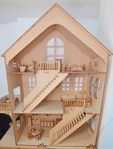 Imagen 2 de 10 de Casita De Muñecas Polly Con Mobiliario En Madera 90 Cm