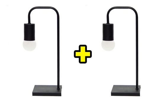 Combo Velador Industrial Mesa Moderno Led + Lampara E27 X2