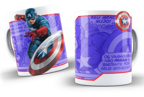 Taza Capitan America Y Escudo. Fondo Comic. 11 Oz.