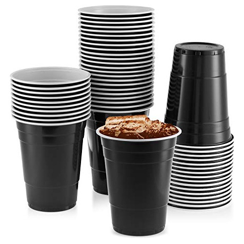 Black Plastic Cups, [50 Pack] 16 Oz Party Cup Disposabl...
