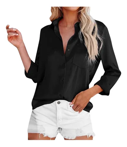 Camisa de seda negra mujer new arrivals