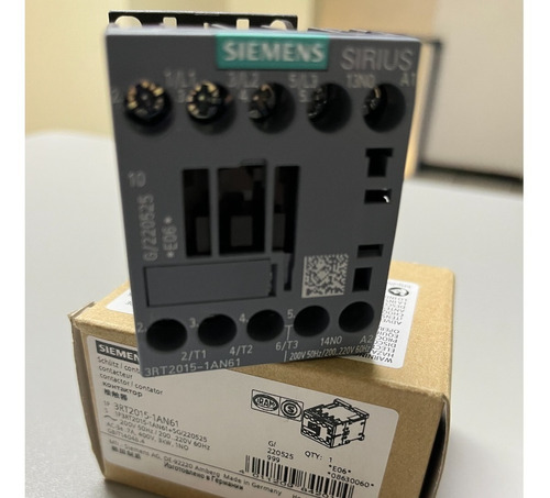 Contactor 3rt2015, 7 Amp Ac-3, 3kw/400v, Bobina 220vca, 1 Na