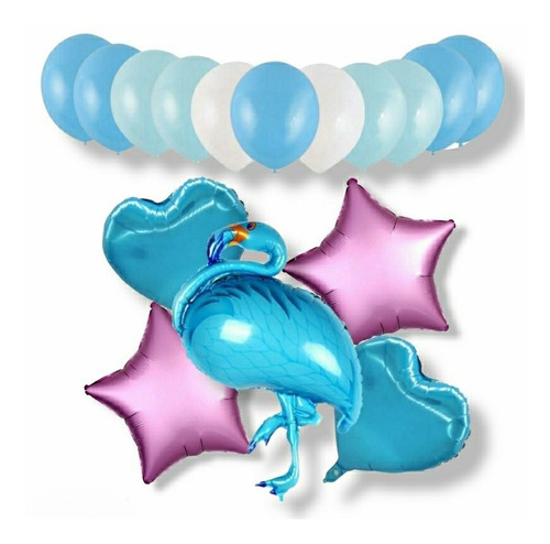 Set Globos Metalizados Flamingo Azul Cisne Decoración Fiesta