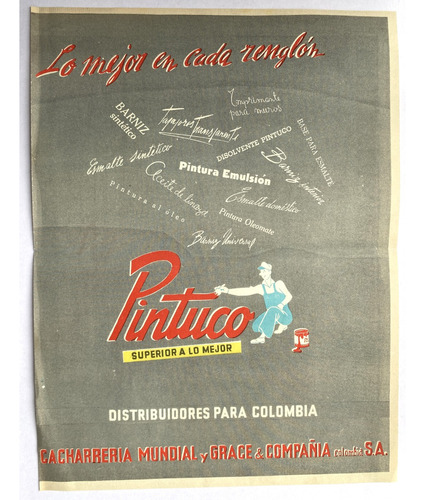 Pintuco Antiguo Aviso Publicitario De 1949