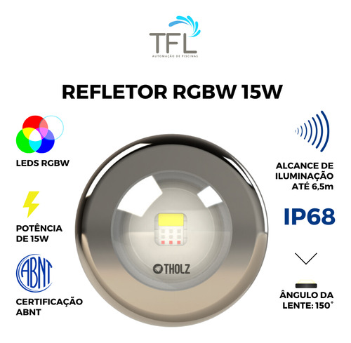 Refletor Iluminação Piscina Tholz - Power Led 15w Rgbw Inox