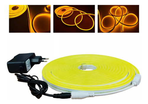 Brilanze Mangueira Led Neon 12v Amarelo 5m Flexivel Com Fonte Bivolt 110V/220V