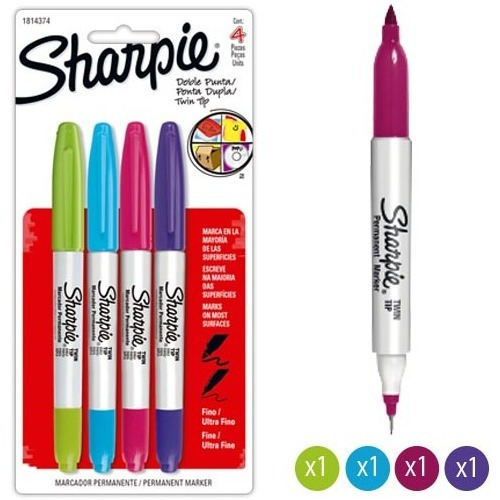 Marcador Permanente Sharpie 1814374 Doble Punta Surtido 4pzs