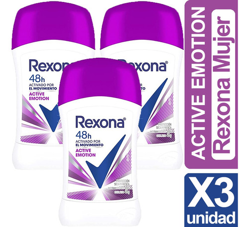 Desodorante Rexona Active Emotion Barra Pack De 3 Unidades