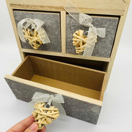 Caja Organizador Madera X3 Cajones Con Detalles De Corazon 