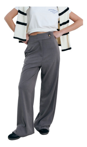 Pantalon Wide Leg Con Botón Al Lado Muniekshop