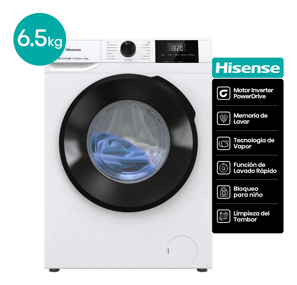 Hisense Lavarropas 94wfg16541bw 6.5kg Lavado Rapido Blanco