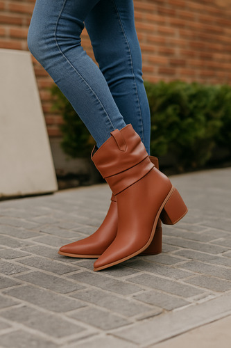 Botas Texanas Mujer Taco Medio Punta Fina Hebilla Elegantes
