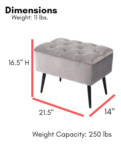 Taburete Otomano Rectangular Copetudo, Taburete De Terciopel