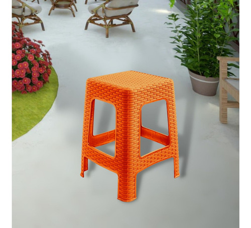 Banco Cuadrado Tipo Rattán - Plástico (3pzs) Color Naranja