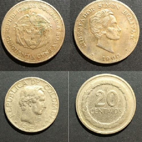 4 Monedas / 1 Peso 1979 / 20 Cent 1967 / 50 Cent 1963 , 68