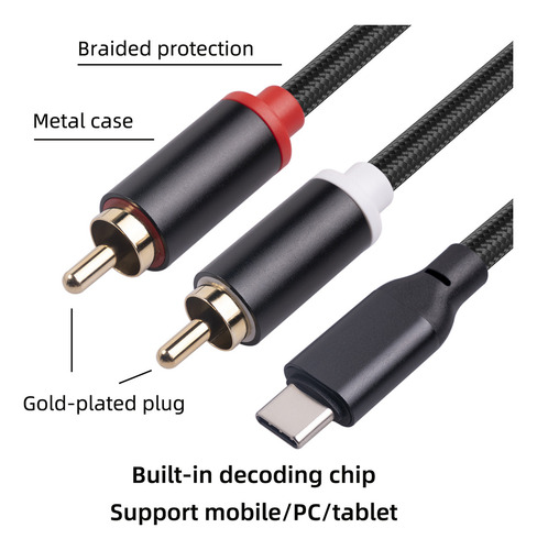 Cable De Audio Usb C A Rca -cable C A 2 Rca Tipo 2 Conectore