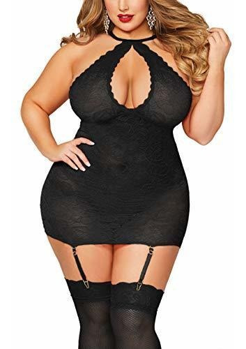 Babydoll De Encaje Plus Size Con Ligueros