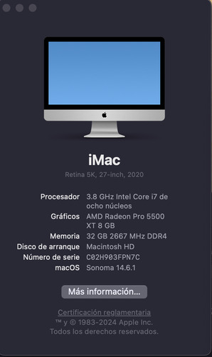 iMac 5k 2020 I7 8núcleos Raedon Pro 5500xt 1 Tb 32gb Ram (Usado)