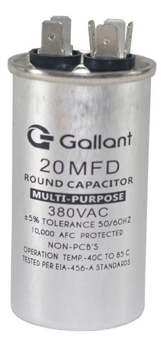 Capacitor Cbb65 Gallant 20mf +-5% 380 Vac Gcp20s00a-ix380