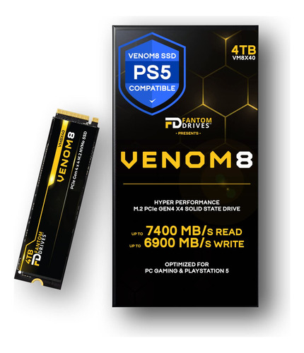 Fantom Drives Venom8 4tb - Hasta 7400mb/s - Gen 4 M.2 Ssd Ps