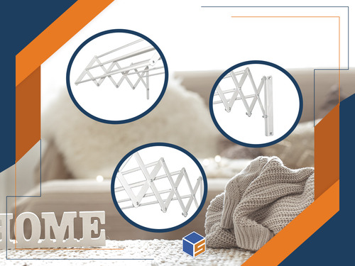 Imagen 5 de 11 de Tender Ropa Extensible Pared Plegable 80cm 10 Varillas