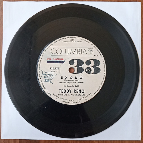 Teddy Reno  - Exodo = The Exodus Song - Vinilo Single