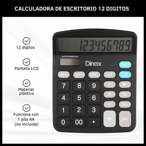 Calculadora Números Grandes A Pila 12 Dígitos De Escritorio