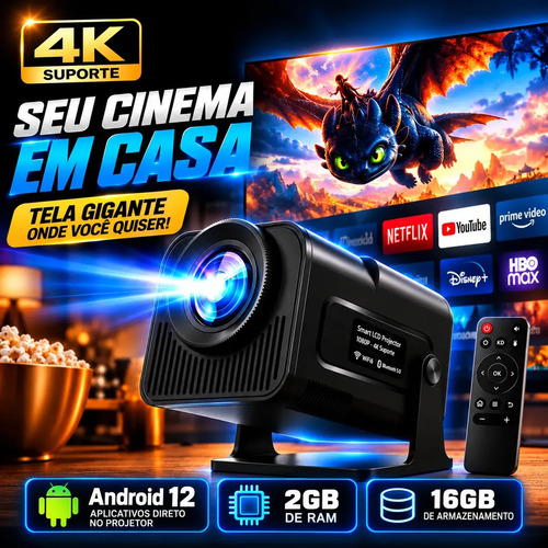 Projetor HY320 390 ANSI Full HD WiFi 6 4K Android Bluetooth 150 Polegadas HDMI USB Controle Remoto Bivolt Portátil Smart TV Cinema em Cas...
