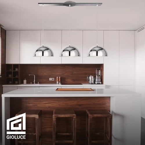 Lampara Colgante 3 Luces Deco Iluminacion E27 Campana 20 Cm Estructura Cromo