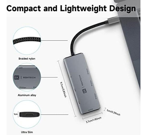 Hub Usb-c Multifunción Rshtech Con Hdmi 8k