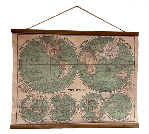 Antiguo Mapamundi Sobre Tela, 90 X 74 Cm. (Usado)