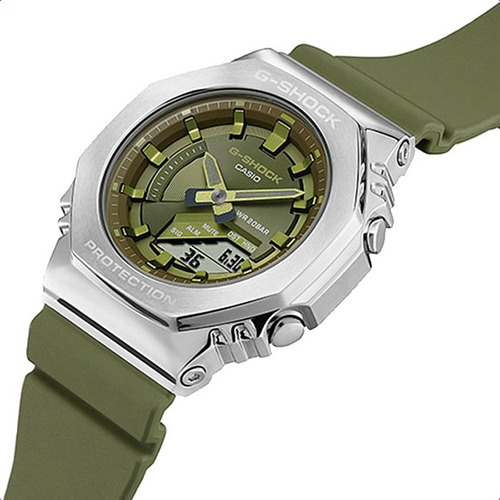 Reloj Casio G-shock Gm-s2100-3a Sumergible Acero Antigolpes Color De La Malla Verde Color Del Bisel Plateado Color Del Fondo Verde